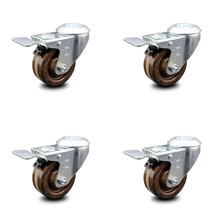 Service Caster 3 Inch High Temp Phenolic Swivel Bolt Hole Caster Set with Total Lock Brake SCC SCC-BHTTL20S314-PHSHT-4